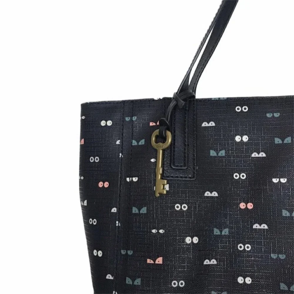 Fossil Black Vegan Leather Glowy Eyes Tote